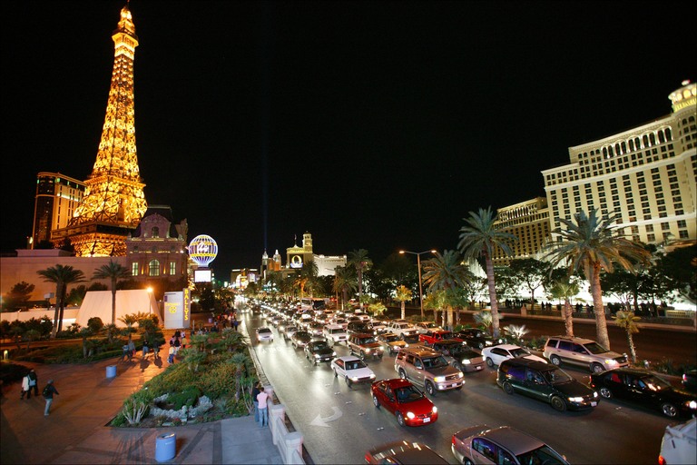 An evening shot of the Las Vegas Strip