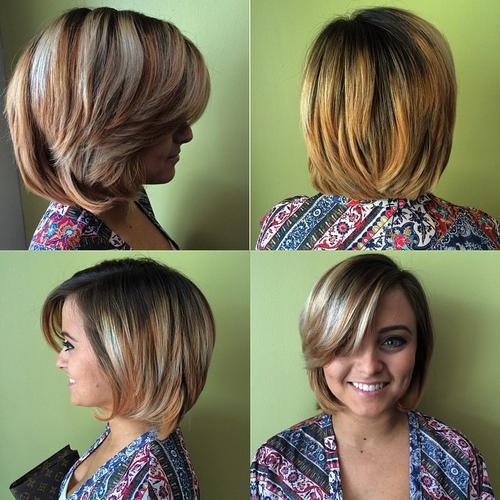 Bouncy Curled Under Bob with Chunky Highlights