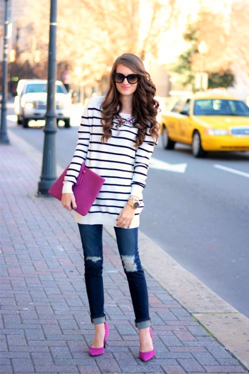 striped-sweater-with-pink-shoes