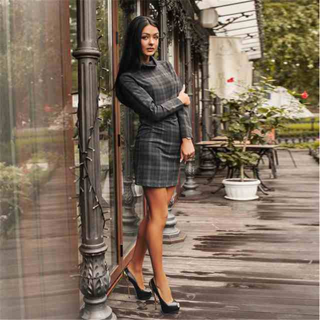 Sexy Sheath Slim Plaid Dark Gray Dress