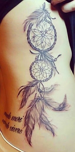 another-stenncil-dreamcatcher-tattoo-with-feather-and-writing-on-ribs