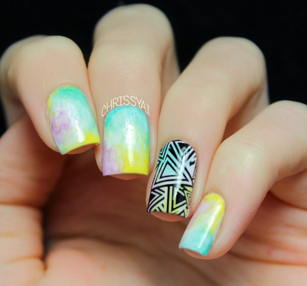 gradient-and-tribal-inspired-watercolor-nail-art-design