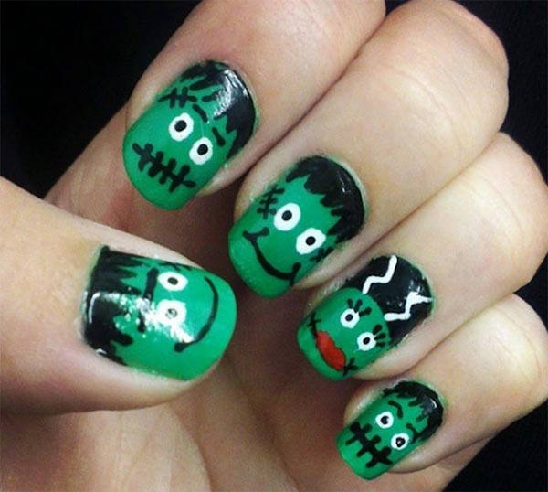 halloween-frankenstein-nail-design