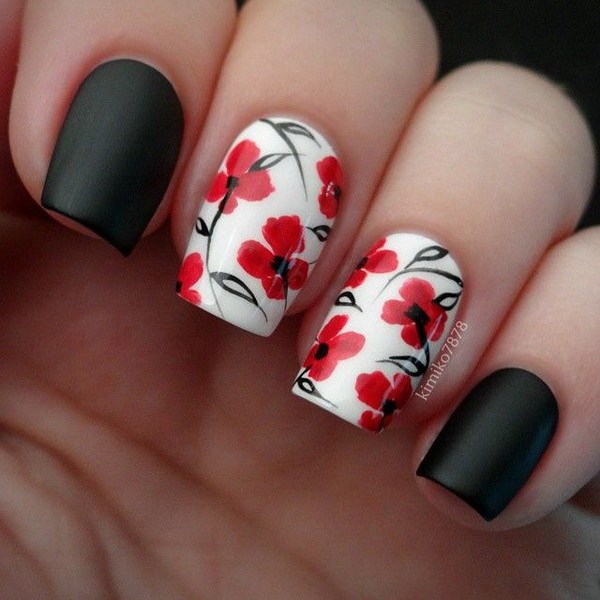 black-white-and-red-flower-nail-art-design