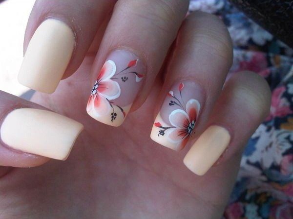 creamy-matte-nail-design-with-hibiscus-flowers