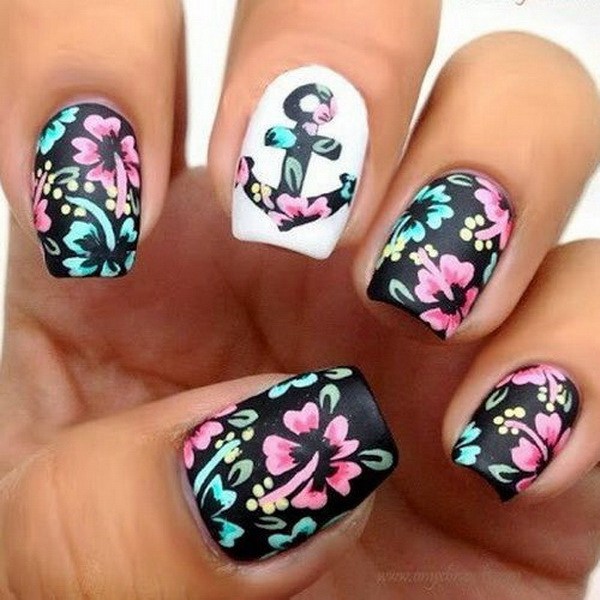 floral-chevron-nail-art-design