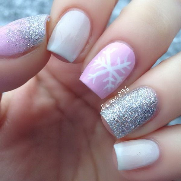 pink-white-sparkle-nails-with-snowflake-accent