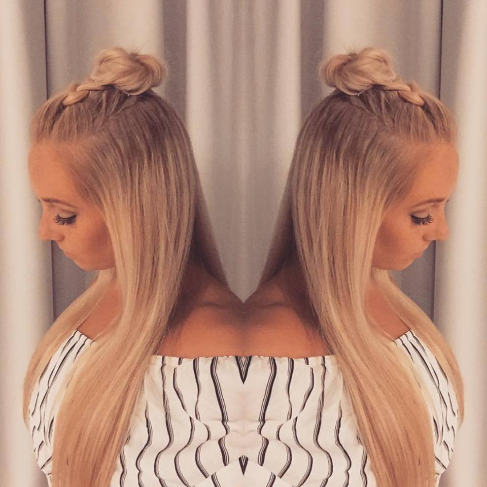 Braided Half Up Bun Hairstyle with Top Knot