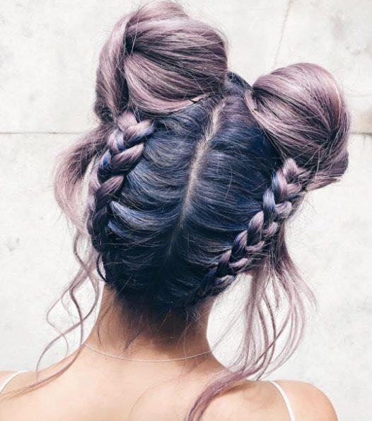 Elegant Space Buns with Double Reverse Braids