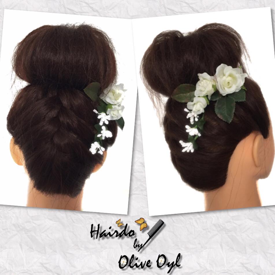 Hi-fashion Reverse French Braid with Up Donut Bun