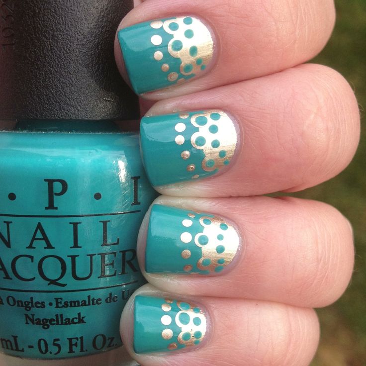 mint-nails-with-gold-metallic-polka-dots-design-ideas