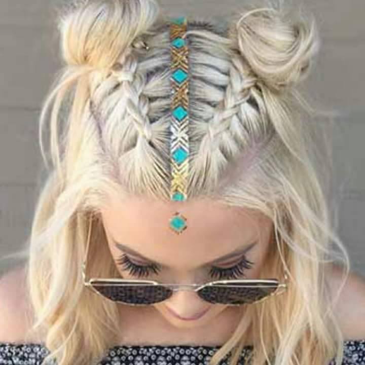 Reverse French Braid with Buns and Beachy Wave Hair Styling