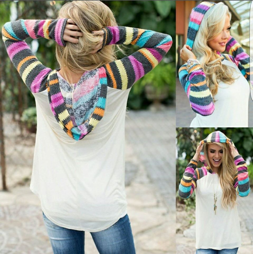 women-fashion-casual-colorful-striped-hooded-long-sleeved-t-shirt-printing-tops