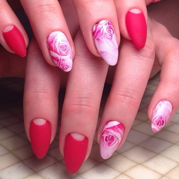 Chick pink rose nail art design