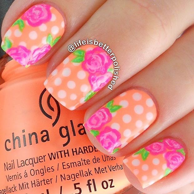 NEON ORANGE POLKA DOT + FLOWERS