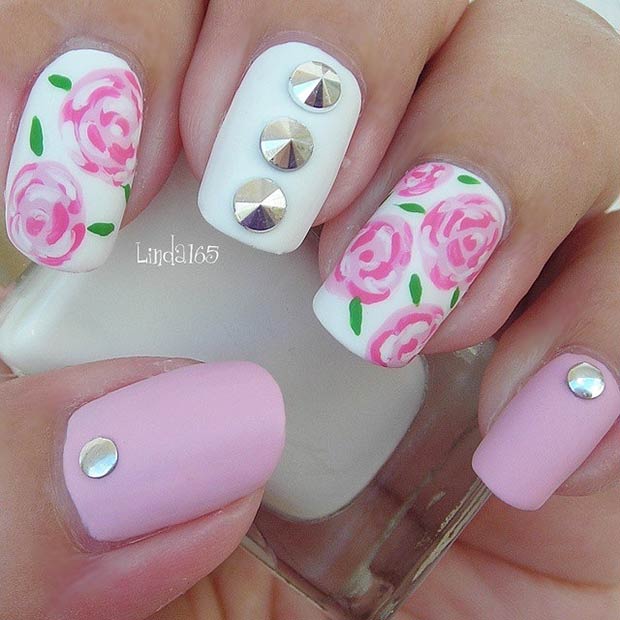 PINK AND WHITE, MATTE NAILS