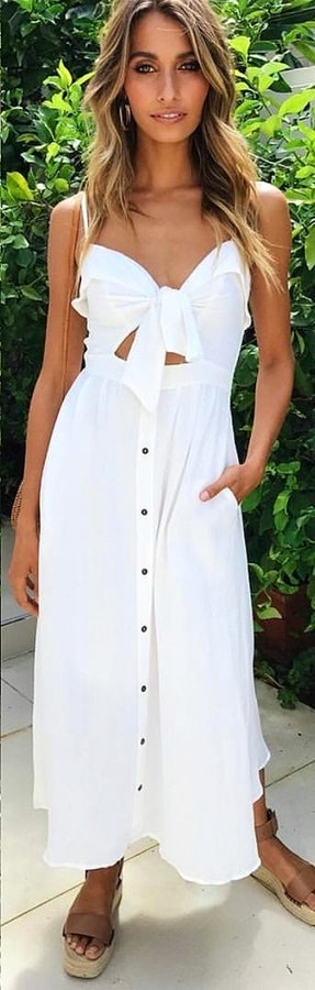 White spaghetti strap dress. Pic by mura_boutique  Fashionable Outfit Ideas