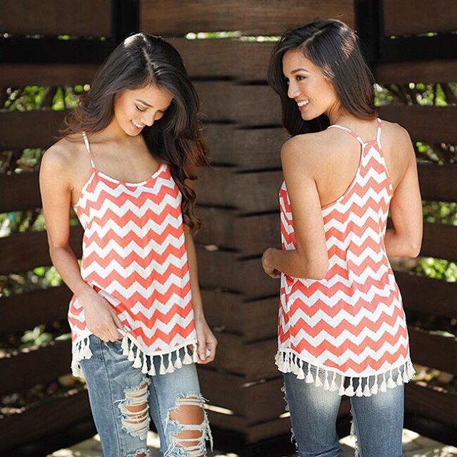 chevron tank top with tassels now comes in coral!