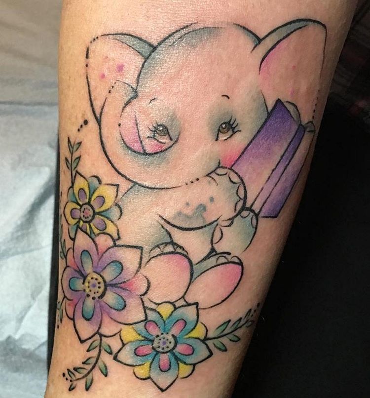 #ColorTattoos #NatureTattoos #ElephantTattoos #CuteTattoos #TattooCute #TooCute #PastelTattoos #FeminineTattoos #AnimalTattoos #CartoonTattoos