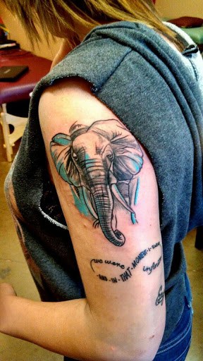 Elephant head with infinity and quote tattoo designs for girls.