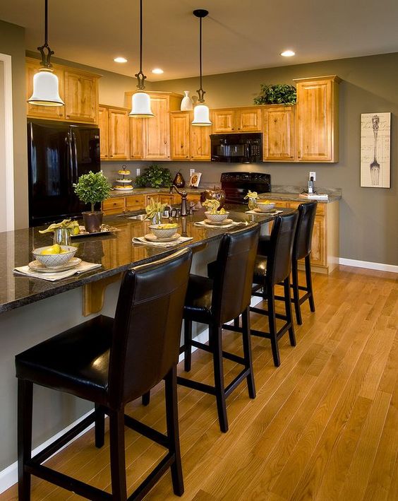 Gray Paint Color with Honey Oak Cabinets