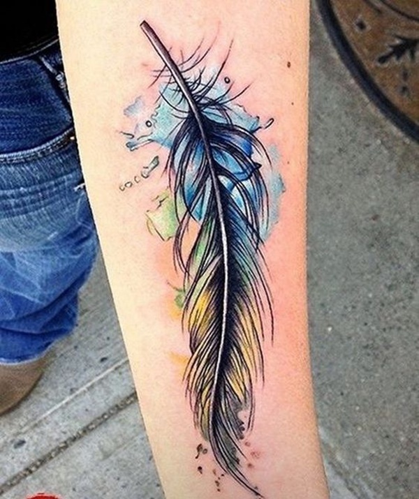 Watercolor Feather Tattoo