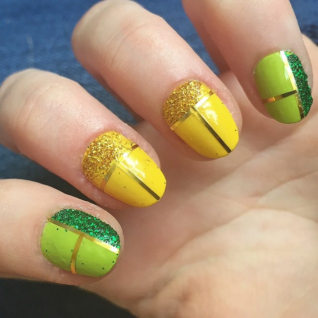 #nailart #nailartaddict #greennails #greennailart #yellownails #yellownailart #csunails #coloradostateuniversity