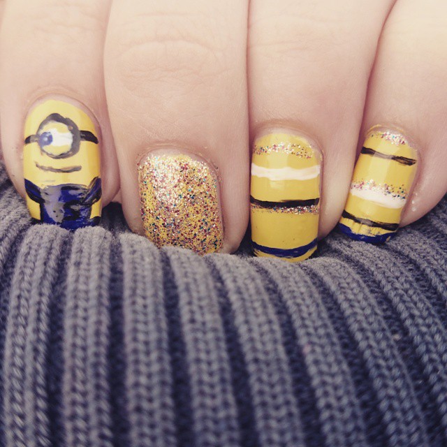 #yellownailart #minions #glitter #denim