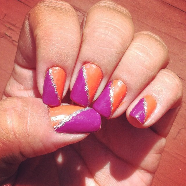 When your bored #nailart #nails #naildesign #purple #orange #sparkle #sparklynailart #sparkly #followme