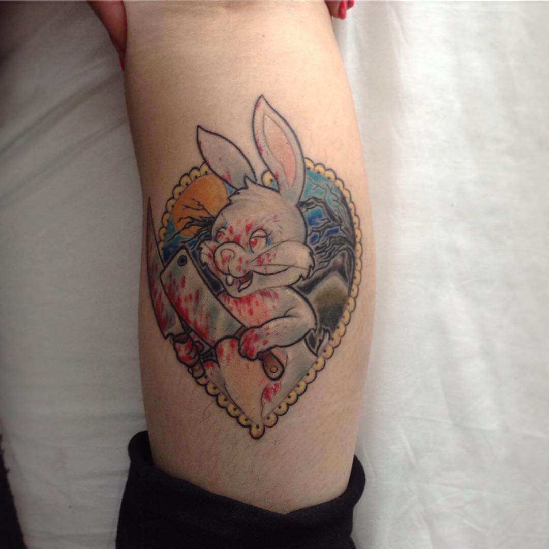 #colortattoo #colorfulltattoo #cartoontattoo #rabbittattoo #cutetattoo #creepyart #creepytattoo #rabbitslovers