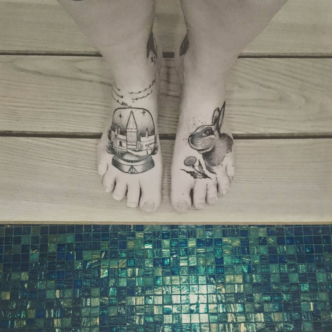 #lovemyfeet #tattooed #coolpicsonly #tattooedfeet #rabbittattoo #cactustattoo #tattoosongirls