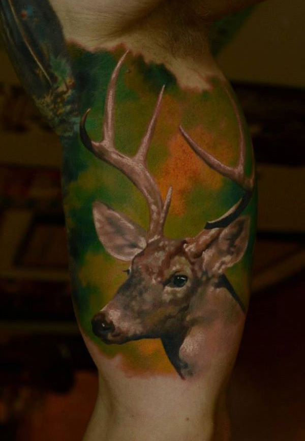 Coloured 3D Deer Tattoo