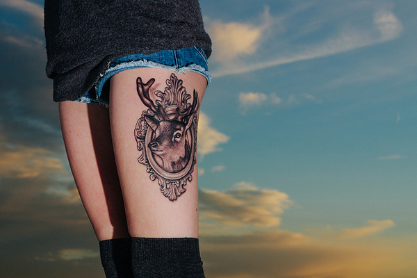 Deer Thigh Tattoo