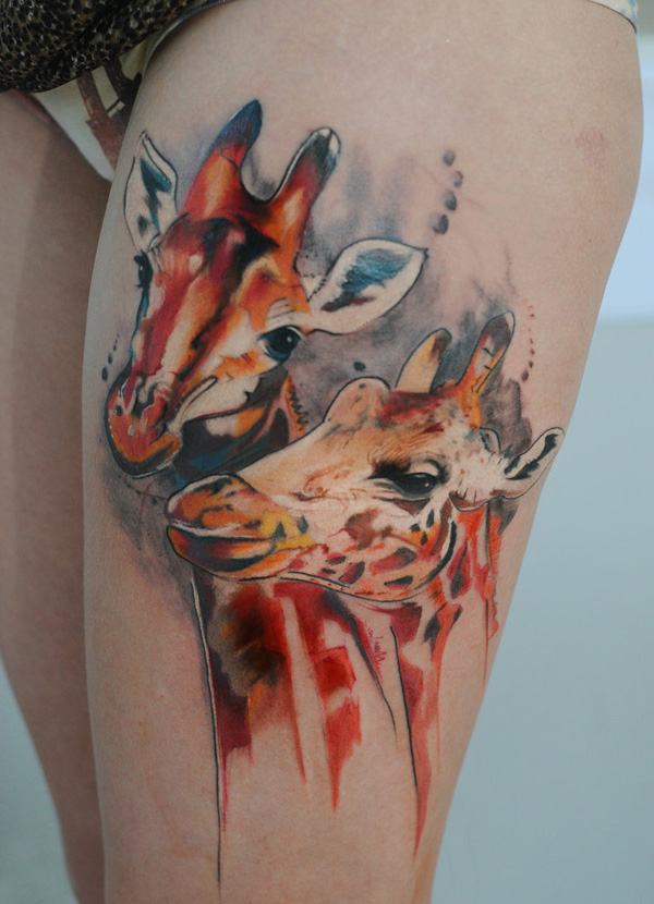 Watercolor tattoo giraffe