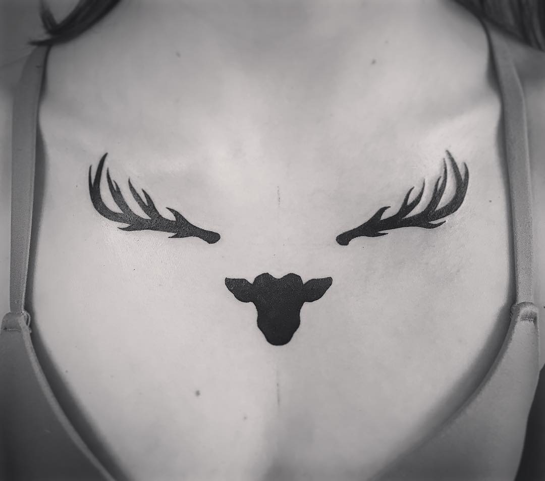 #tattoo #tattoos #tattooed #ink #inked #inkedup #girltattoo #womantattoo #chest #chestpiece #deer #deertattoo #black