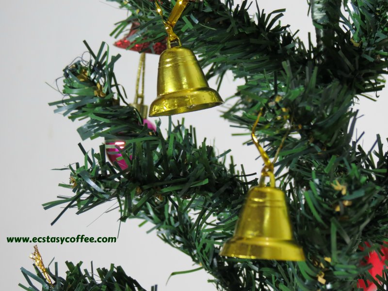 Golden bells with christmas decoration.