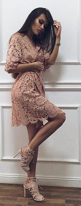 Nude Lace Midi Dress