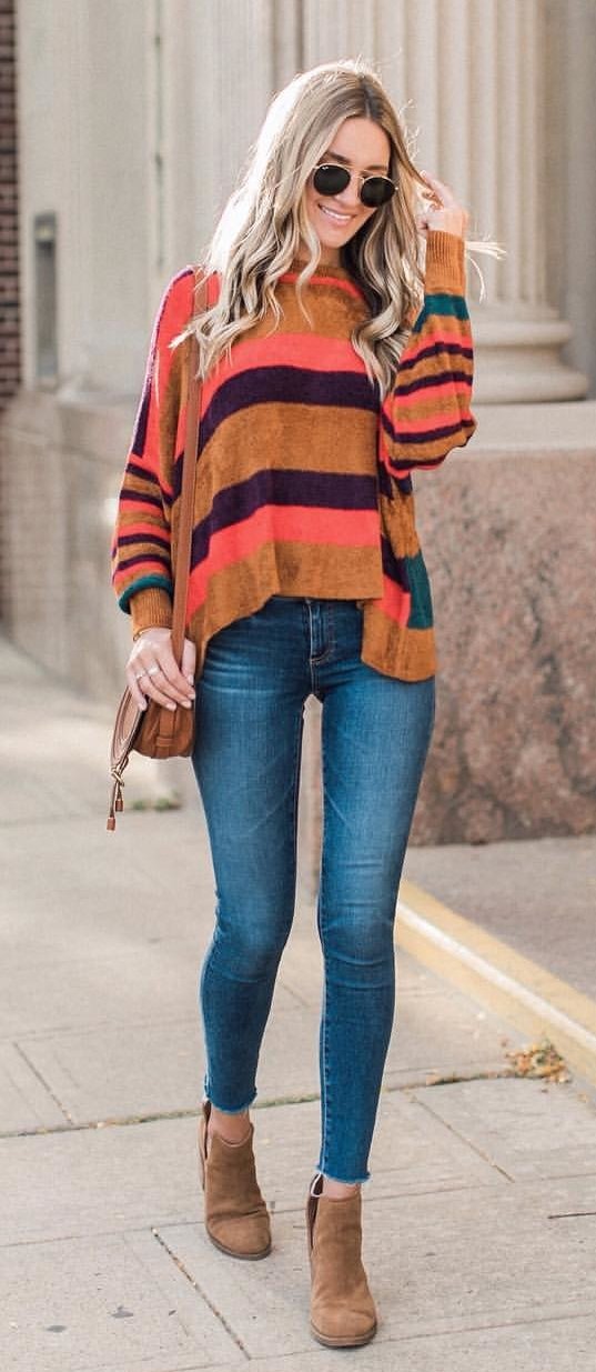 women's beige and multicolored striped sweater