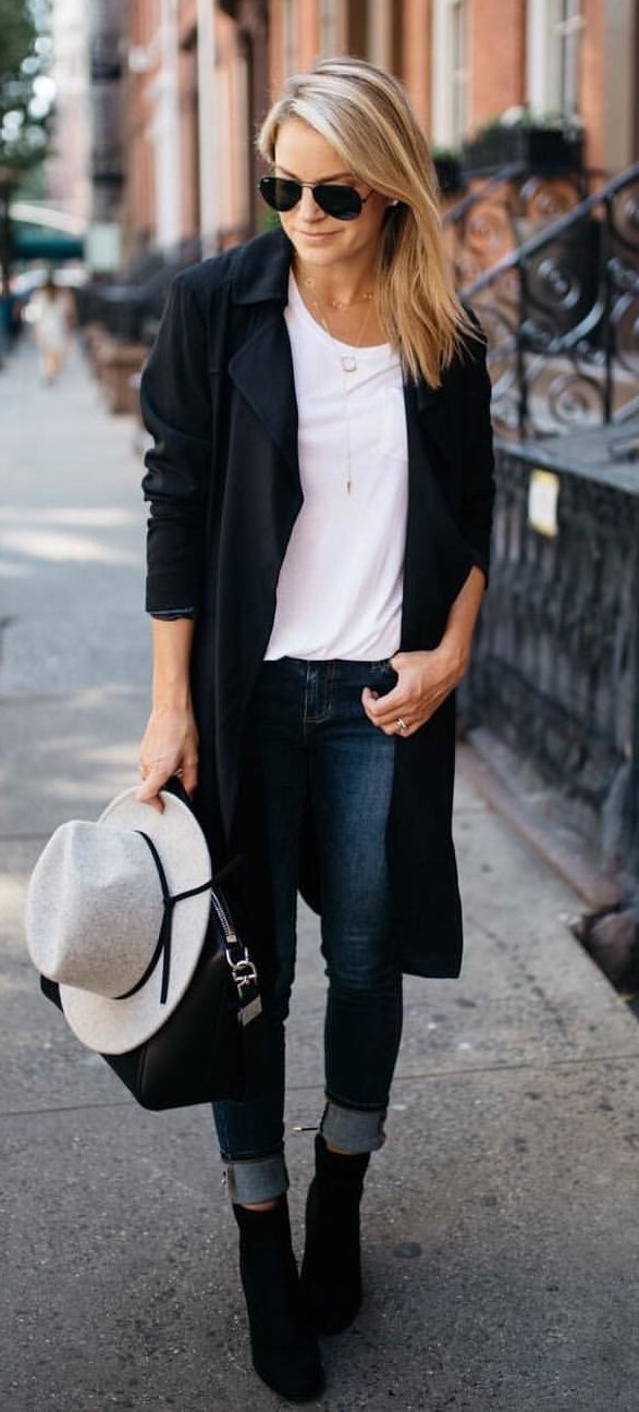 women's black cardigan and black framed aviator sunglasses