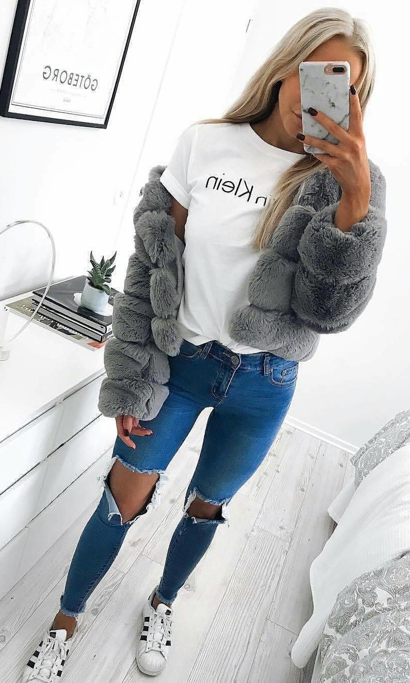 women's grey fur coat