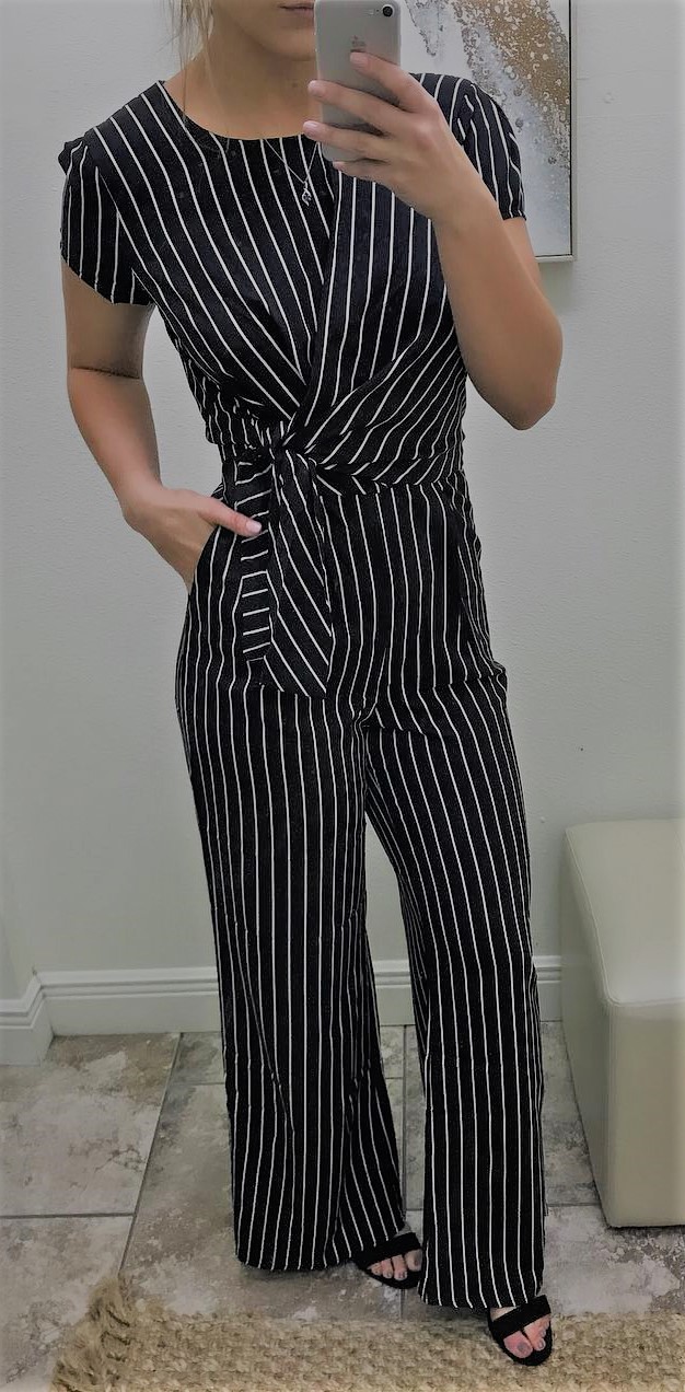 Black and white stripe jumpsuit