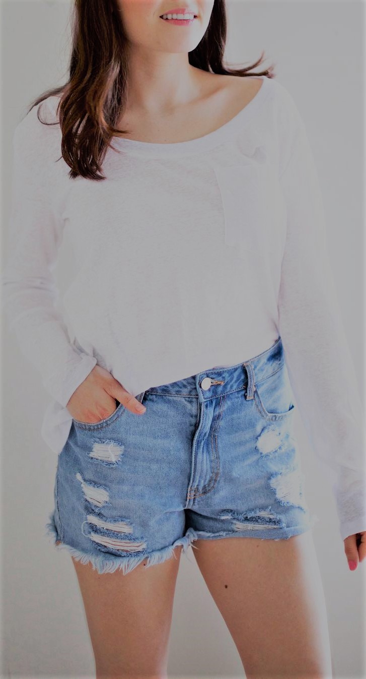 Long sleeve boyfriend tee with denim short