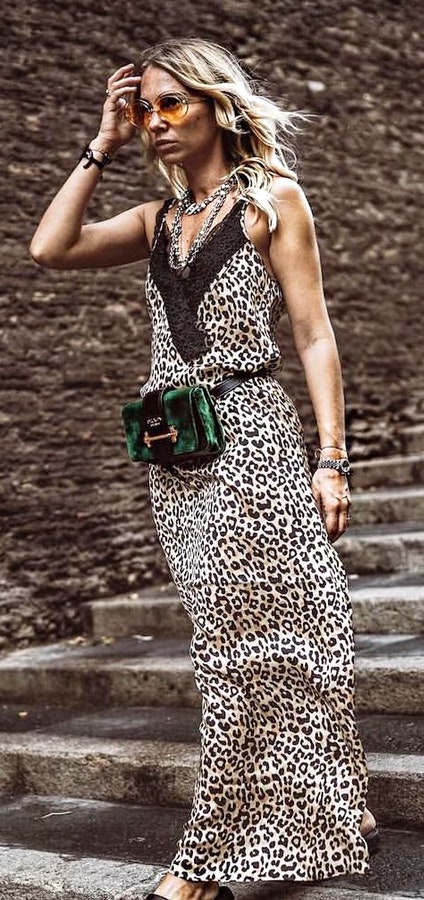 Brown and black jaguar-print sleeveless maxi dress