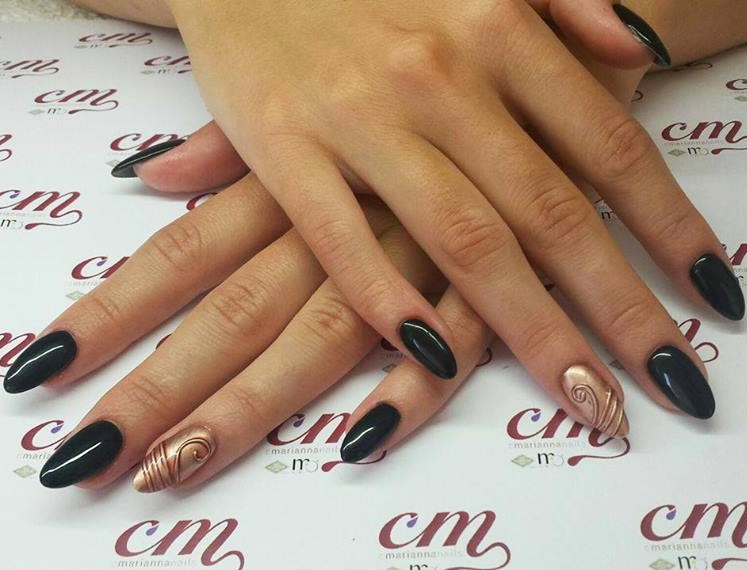 Chic Emboss Design with Bronze Metallic Nail Art