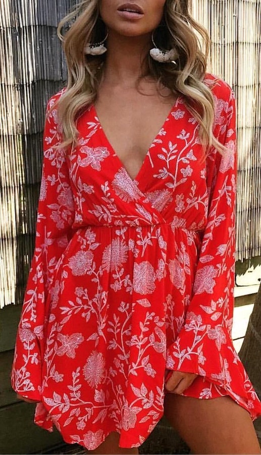 Red Printed Wrap Dress