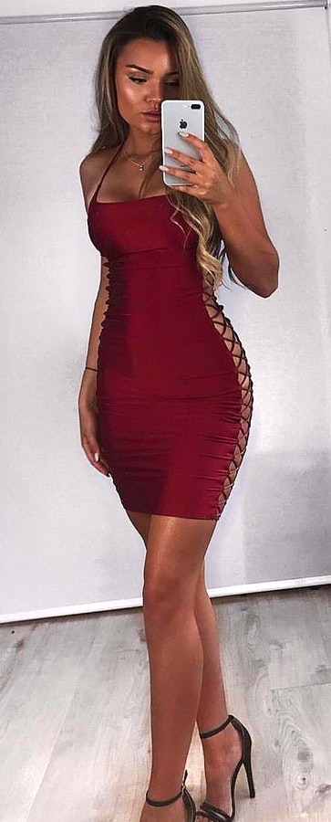 Red spaghetti strap mini dress.