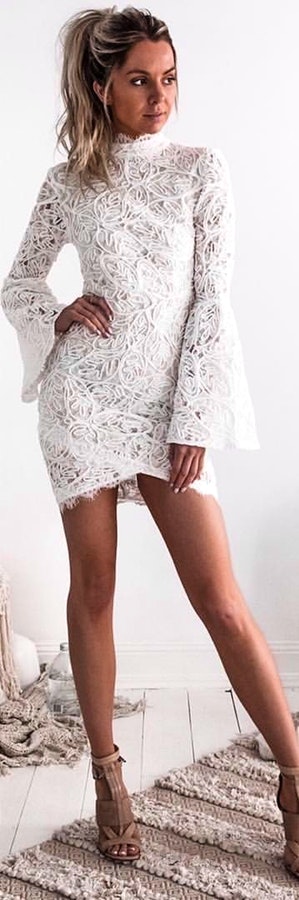 White lace long sleeve dress.