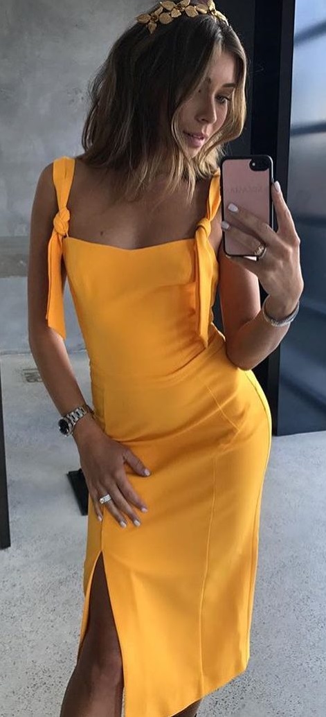 Bright Yellow Party Dress For Summer.