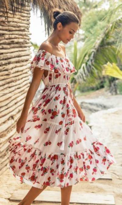 Floral Print Frock Style Summer Outfit.