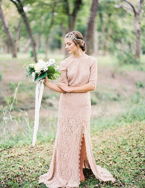 Biscuit coloured boho wedding dress